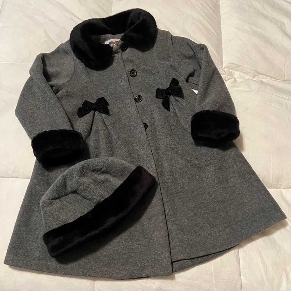 Charcoal grey and black coat with matching hat